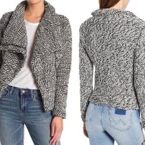 Blank NYC Black and White Boucle Knit Moto Bomber Jacket Size S